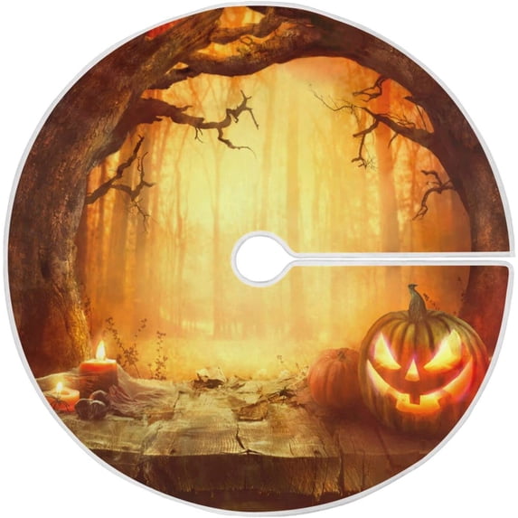 FMSHPON Cute Orange Pumpkin Xmas Christmas Tree Skirt Stand Mat for Holiday Party Decoration Indoor Outdoor 36 inches