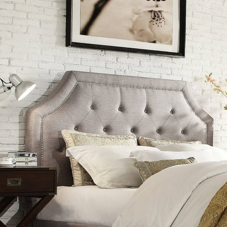 Arch King Headboard - Curtis II Arched Bridge Nailhead Top King Grey Linen Headboard