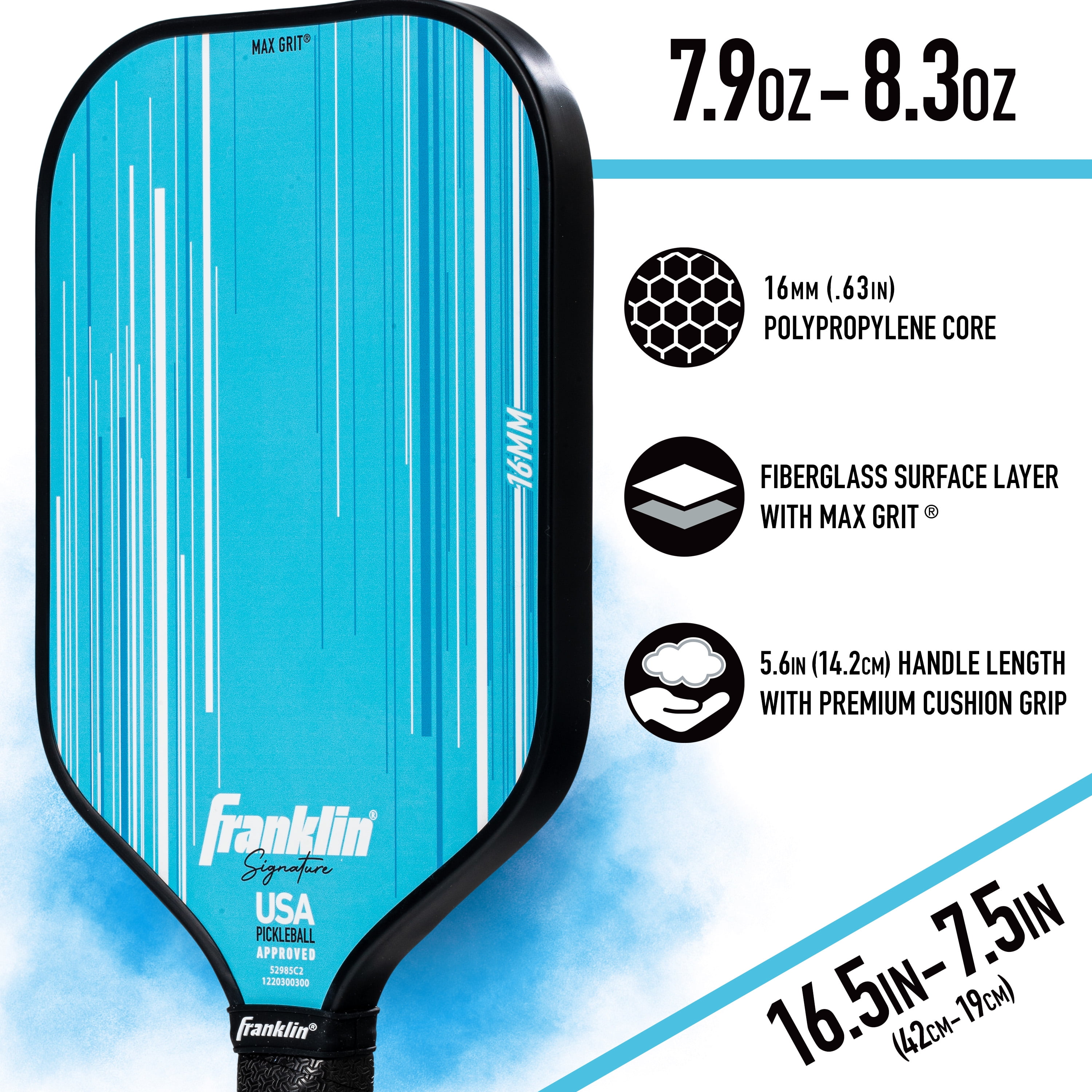 Franklin Sports Pro Signature Pickleball Paddles - 16mm Poly Core - Blue