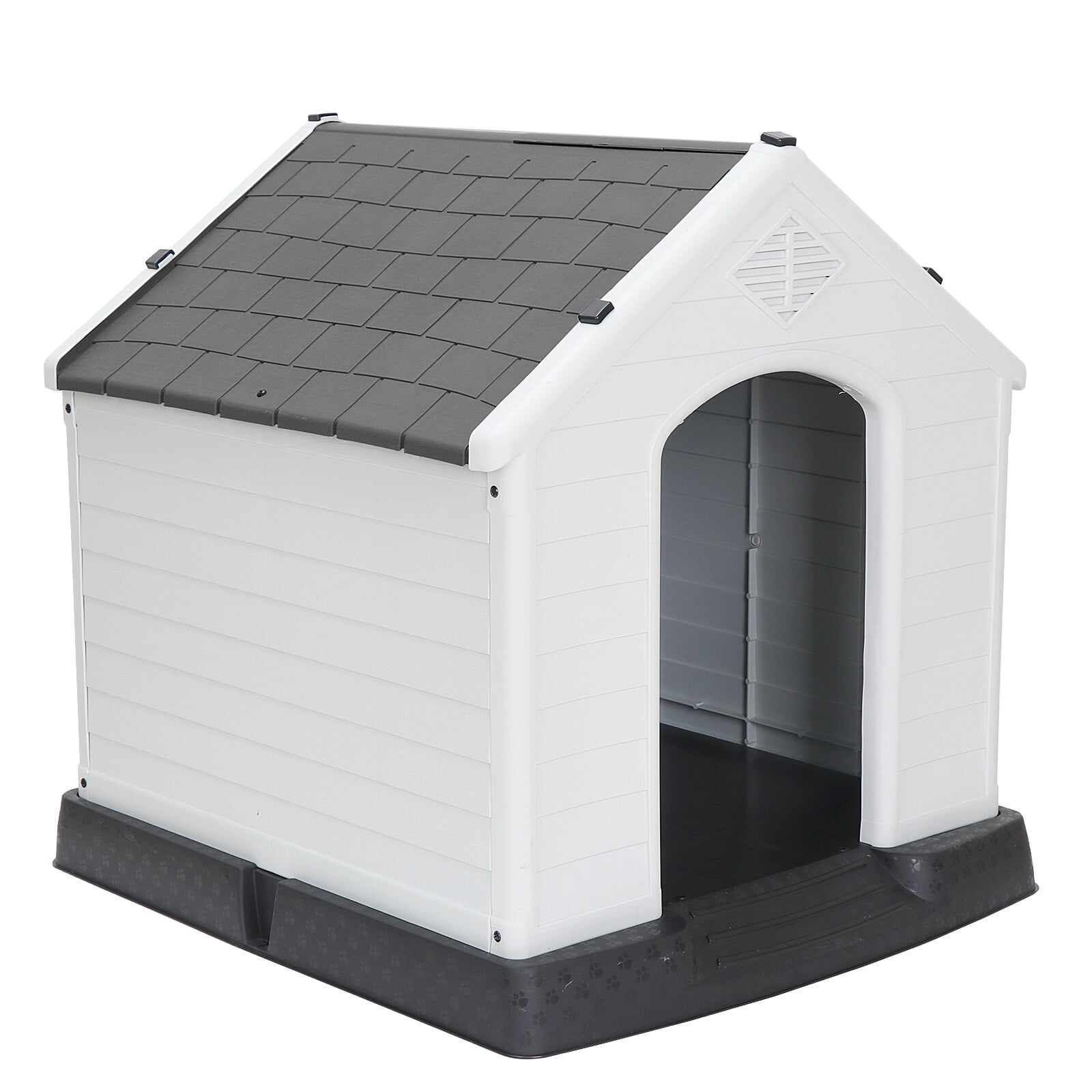 ZENY Large Dog House 32" Indoor Outdoor Plastic Pet House Waterproof Kennel for All Lifestages, Gray Top
