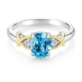 thumbnail image 4 of Gem Stone King 2 Tone 10K Yellow Gold and 925 Sterling Silver Swiss Blue Topaz and Lab Grown Diamond Ring for Women (1.58 Cttw, Gemstone Birthstone, Available in Size 5, 6, 7, 8, 9), 4 of 6