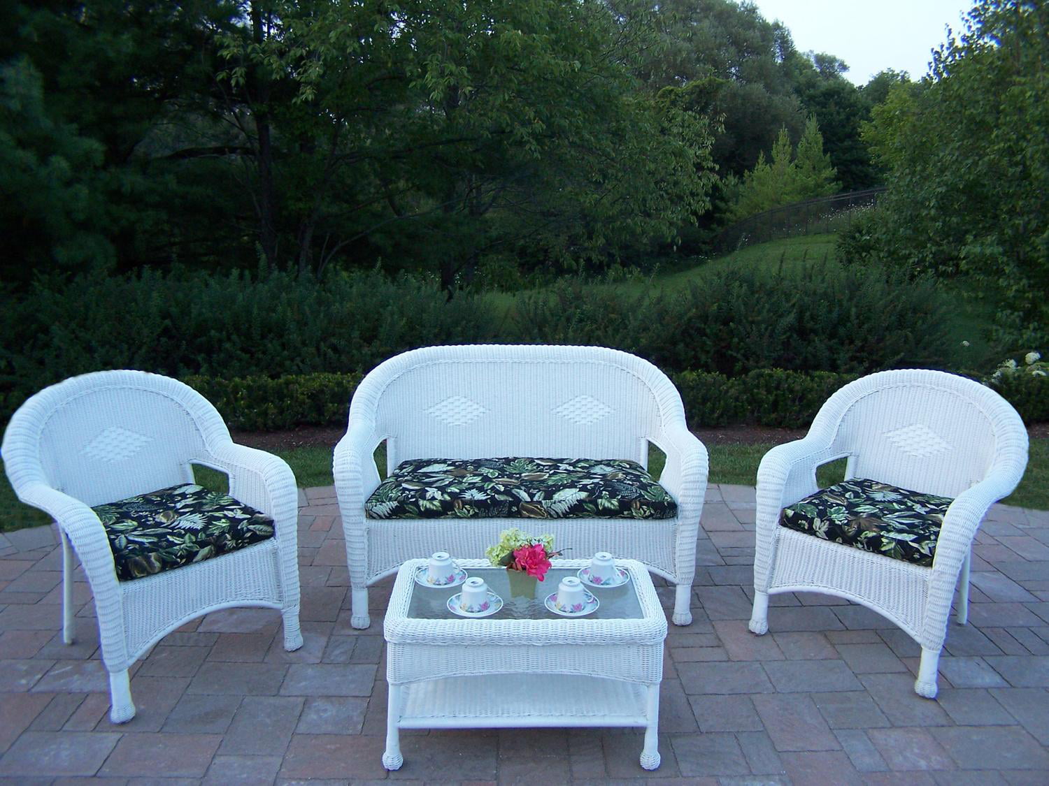 53.5" 4 pc. white outdoor wicker loveseat, chairs and coffee table set