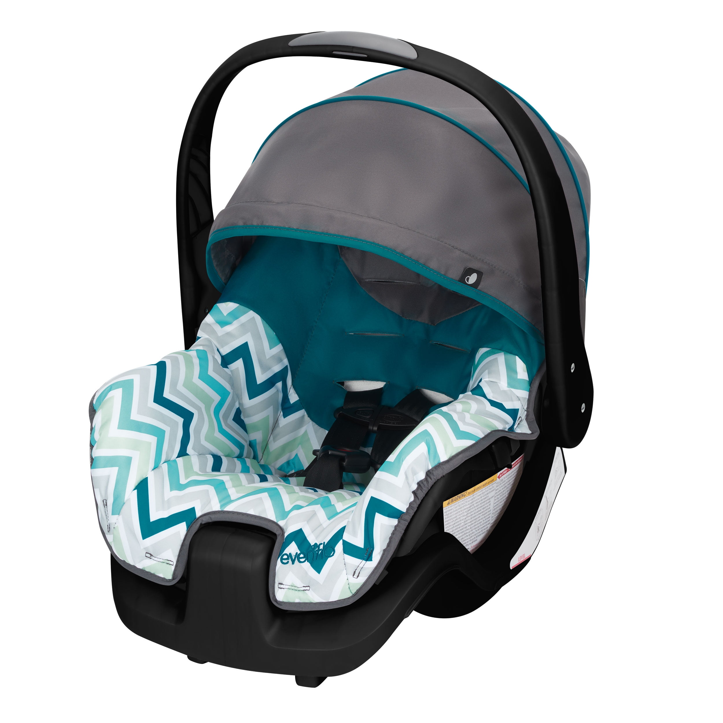 teal car seat and stroller