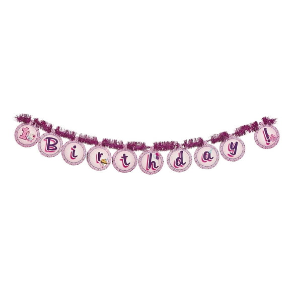 Fun Express - 1st Cupcake Tinsel Banner for Birthday - Party Decor - Hanging Decor - Garland - Birthday - 1 Piece