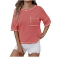 thumbnail image 1 of VSSSJ T-Shirt pour Femmes Manches Courtes Épaules Tombantes Col Rond Uni Texturé Coupe Décontractée avec Poche Chemises d'Été Rose m, 1 of 7