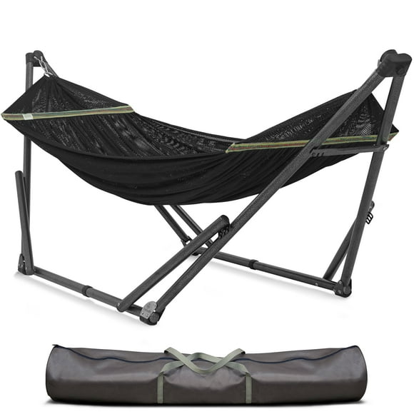 Tranquillo Uniki Collapsible Hammock Stand, Folding Camping Hammock and Stand, 550 lbs Capacity Double Hammock Stand for 2 Persons, Heavy Duty Folding Hammock for Indoor Outdoor, Quick Assembly, Black