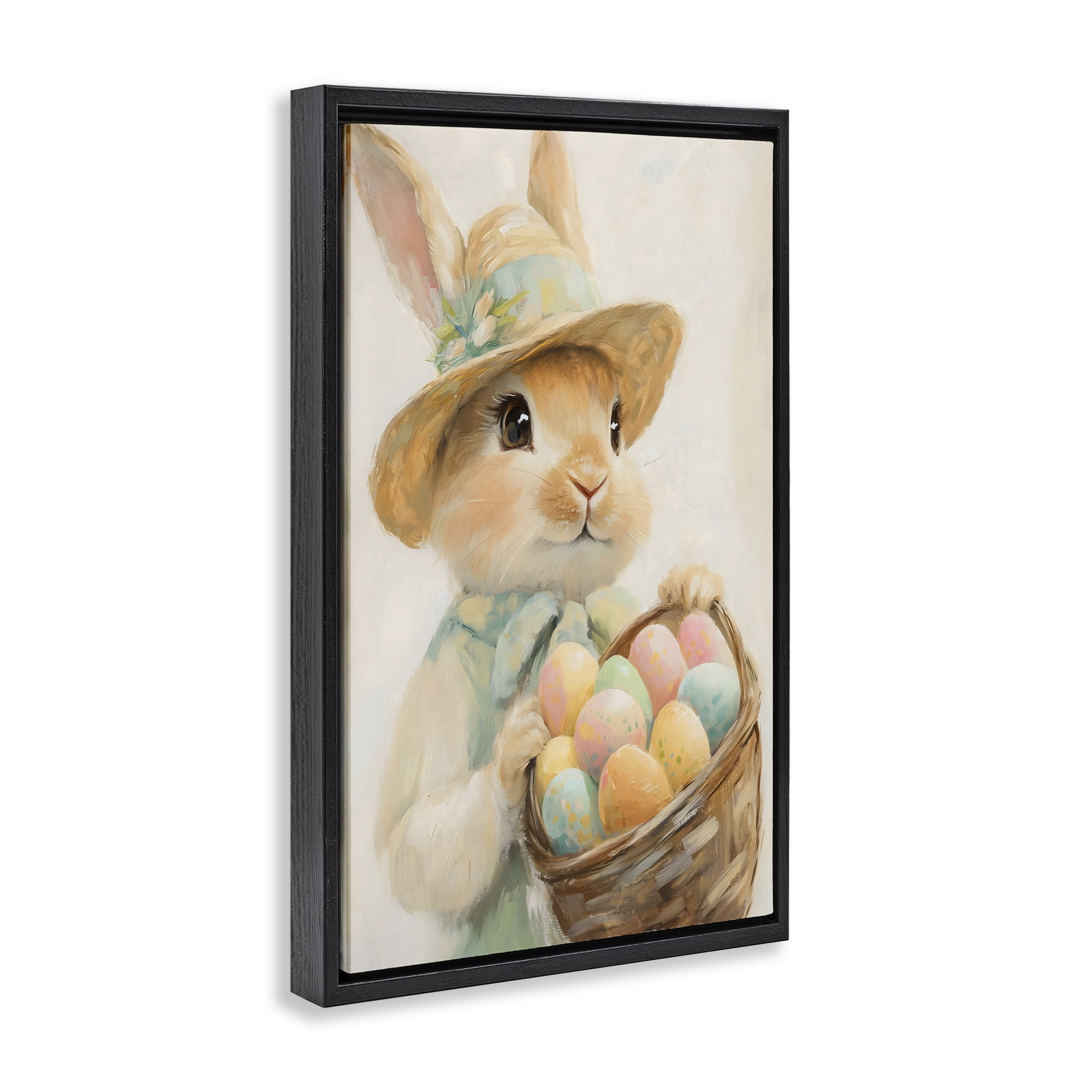 Stupell Industries Easter Egg Basket Rabbit Black Framed Floater Canvas Wall Art, design by The Prints Vibe