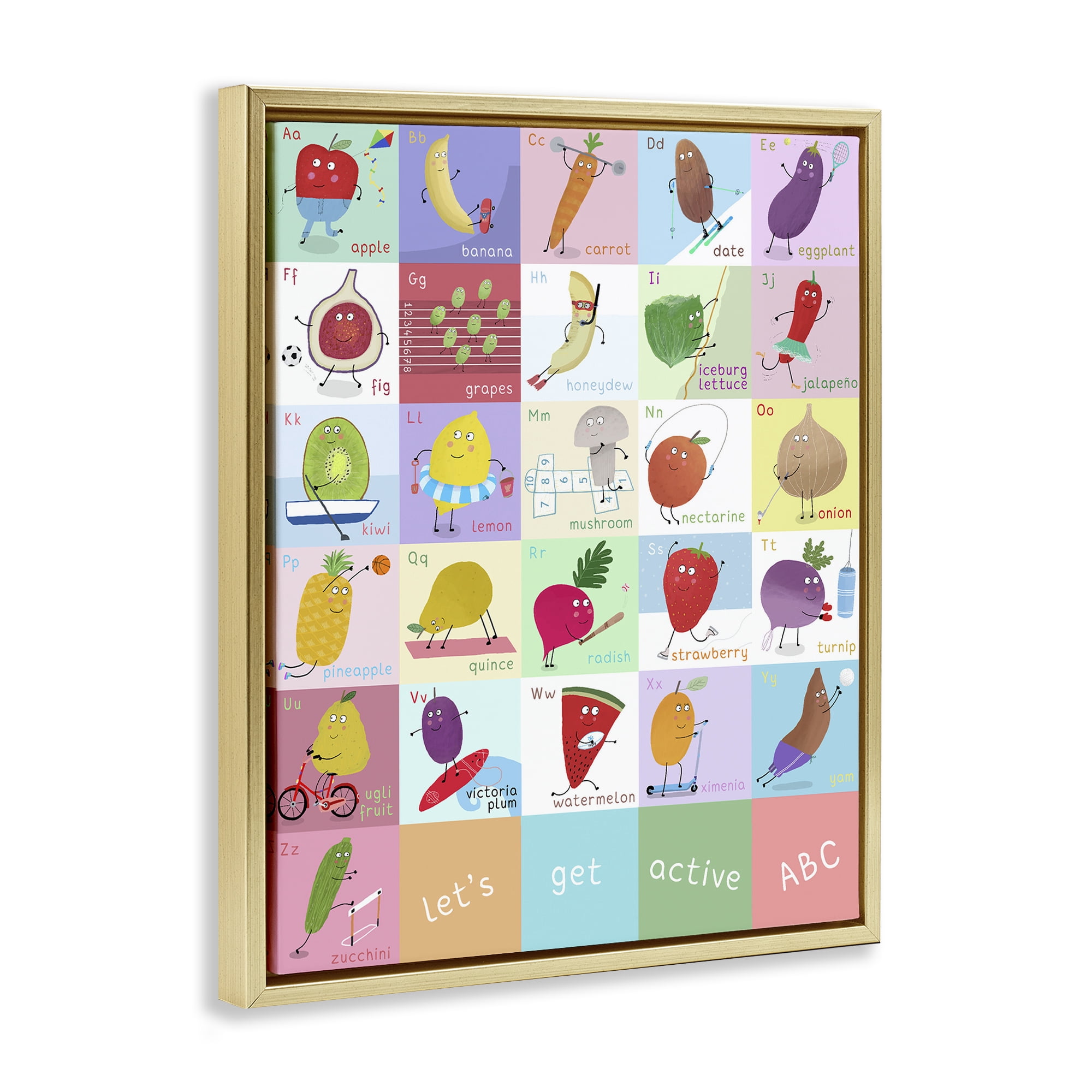 Stupell Industries Let's Get Active ABC's Gold Framed Floater Canvas Wall Art, design by Carla Daly