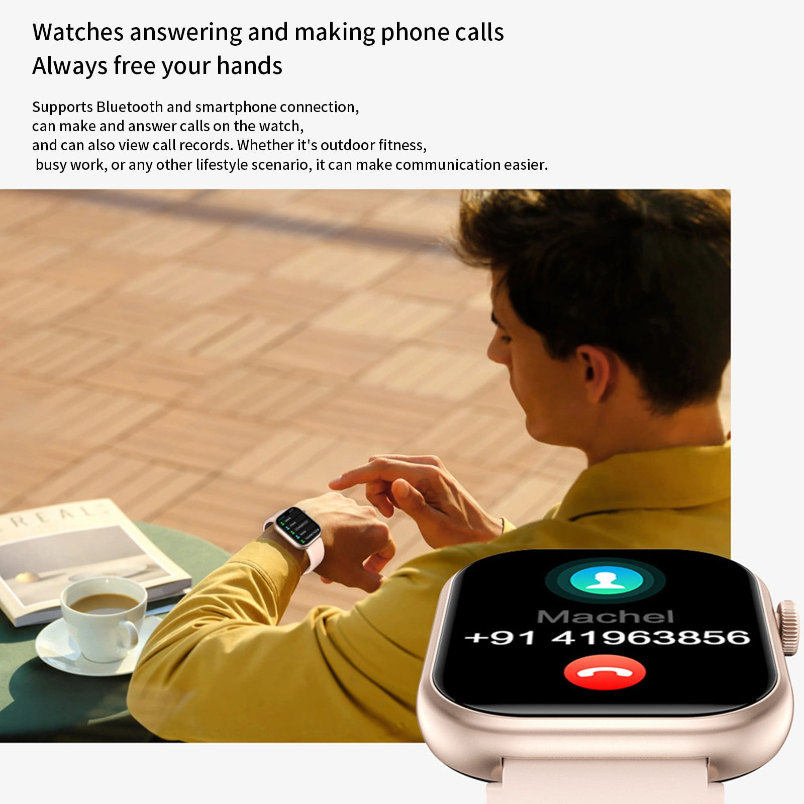 SPOORYYO Smartwatch with 2.01-Inch HD Screen, Bluetooth Calls, IP67 Waterproof, Multiple Sports Modes, Long Battery Life, Sedentary Reminder, and Message Notifications