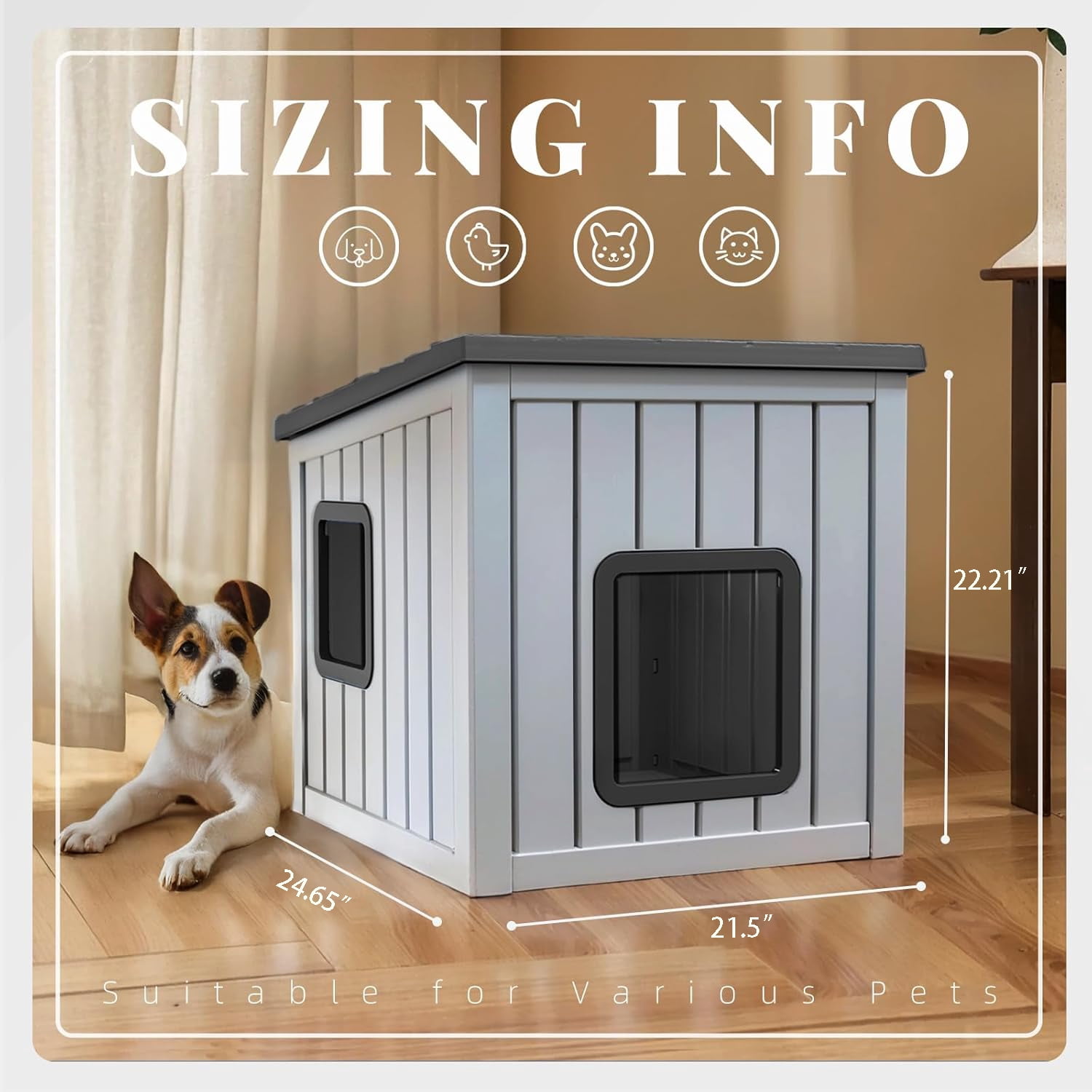 FICARTS Outdoor Condo - Style Waterproof Cat Shelter - PP Material, All - Season Insulated, Easy Assembly, Includes Vents, for Cats & Small Dogs,Gray