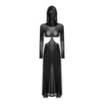 thumbnail image 3 of Lejafay Robe Maxi Transparente à Manches Longues pour Femmes, Fente Haute, à Capuche, Noire, TTG, 3 of 5