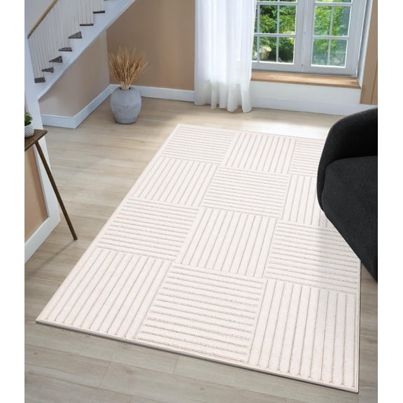 Luxe Weavers Geometric Checkered Cream 5x7 Area Rug, High Low Carpet