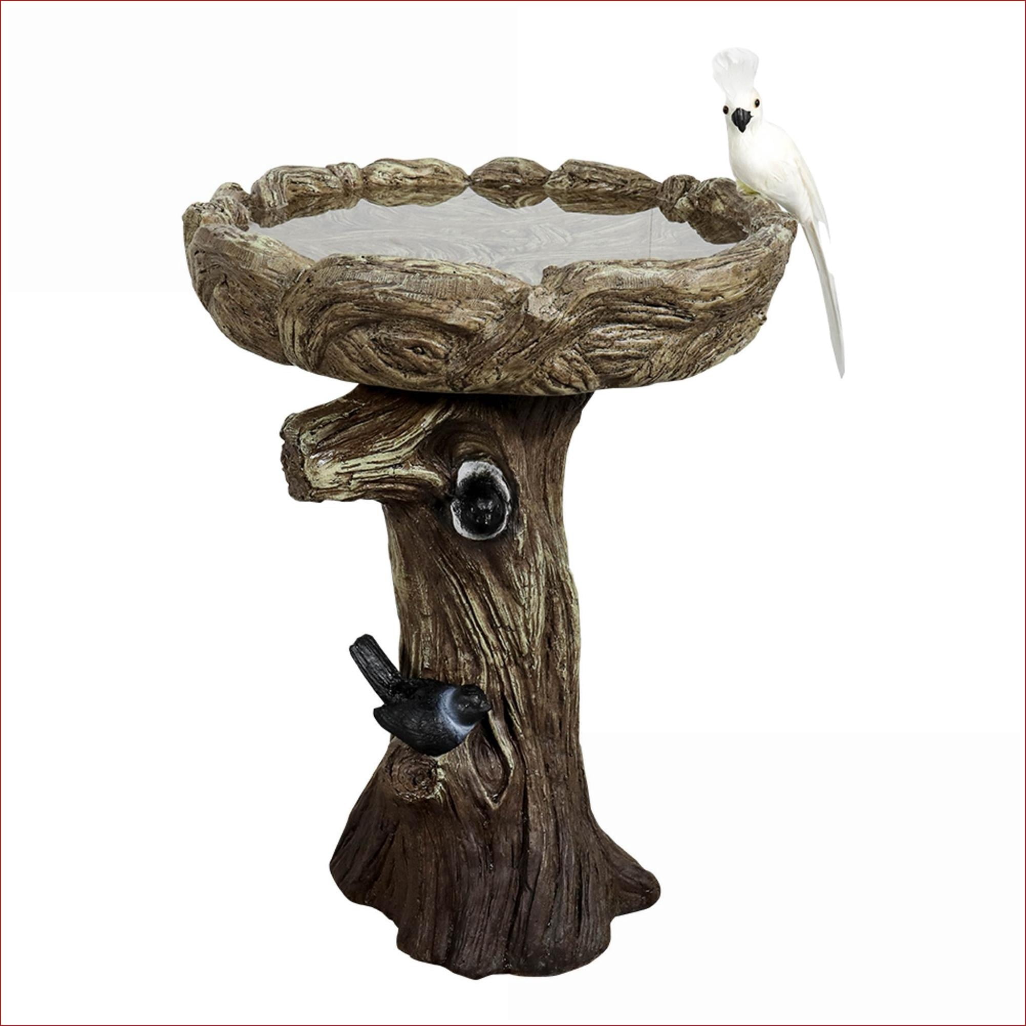 Bird Baths, 23" Tall Wood-Look Freestanding Concrete Pedestal for Garden Patio Yard | Concrete Cement | Birdbath