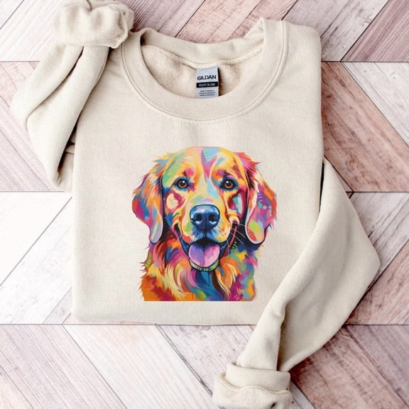 Golden Retriever Colorful Sweatshirt | Dog Lover Gift | Dog Mom Crewneck | Golden Retriever Sweater