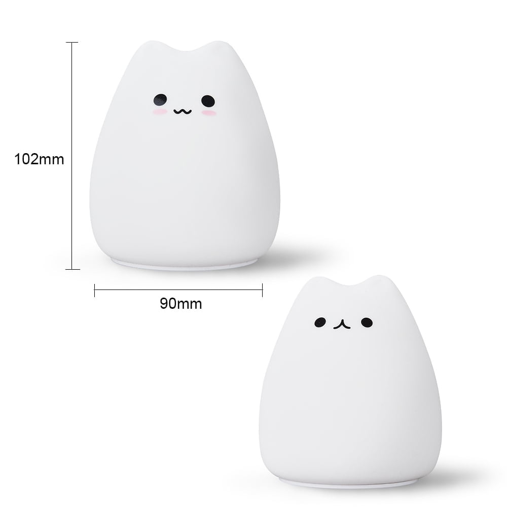 OUSITAID 7 Colors Breathing Modes LED Cat Night Light, Cute Cat Nursery Lights for Baby Adults Bedroom, Decompression Toy Lighting, Battery Powered Warm White