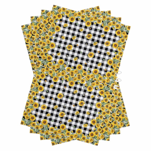 Yellow Sunflower Kitchen Towels Set of 4, Water Absorbent Dish Towel, Summer Bee Floral Black White Plaid Decorative Hand Towels - Quick Drying Cloth for Cooking Baking, 18x28 Inch
