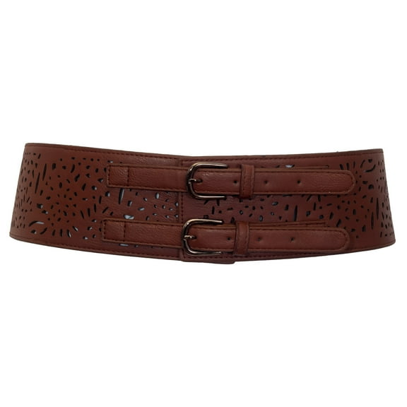 eVogues Plus Size Vintage Faux Leather Wide Elastic Belt Brown