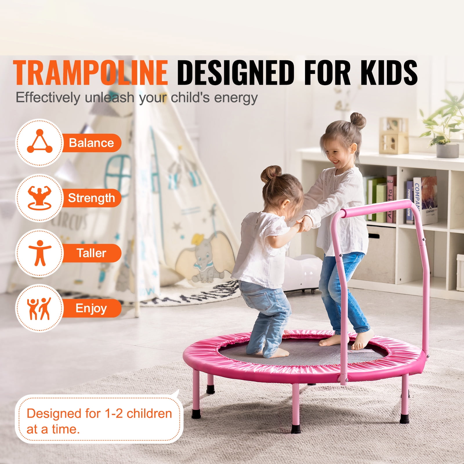 KFFKFF 36-Inch Children's Trampoline, Indoor and Outdoor 3FT Compact Trampoline, Collapsible Trampoline with Support Bar, Bouncing Trampoline for Youngsters, Ideal 3+ Year Old Kids' Birthday Present