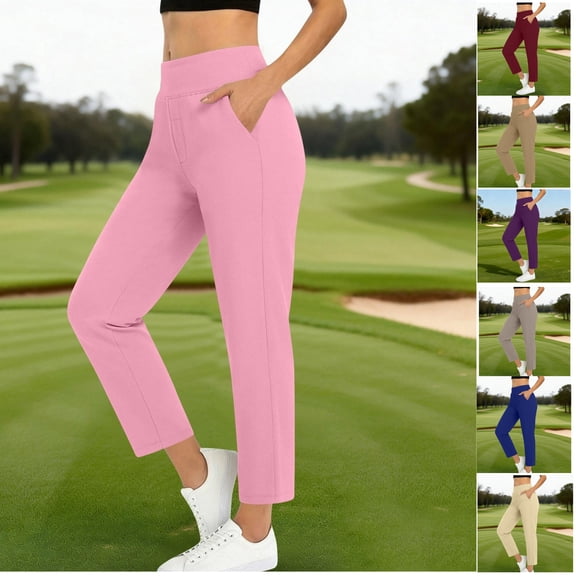 WPPGONE Womens Golf Pants with Pockets Tummy Control Ankle Elastic Waisted Straight Leg Stretchy Bottoms Casual Vacation Travel Trousers