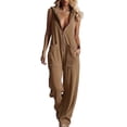 thumbnail image 2 of Women's Hooded Jumpsuit, Long Sleeve Front Zipper Romper with Pockets, Wide Leg Casual One Piece Outfit, Retro Sporty Streetwear and Loungewear​-Khaki, 2 of 6
