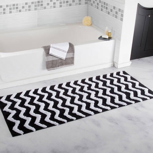 Somerset Home 100 Cotton Chevron Bathroom Mat, 24" x 60" Black
