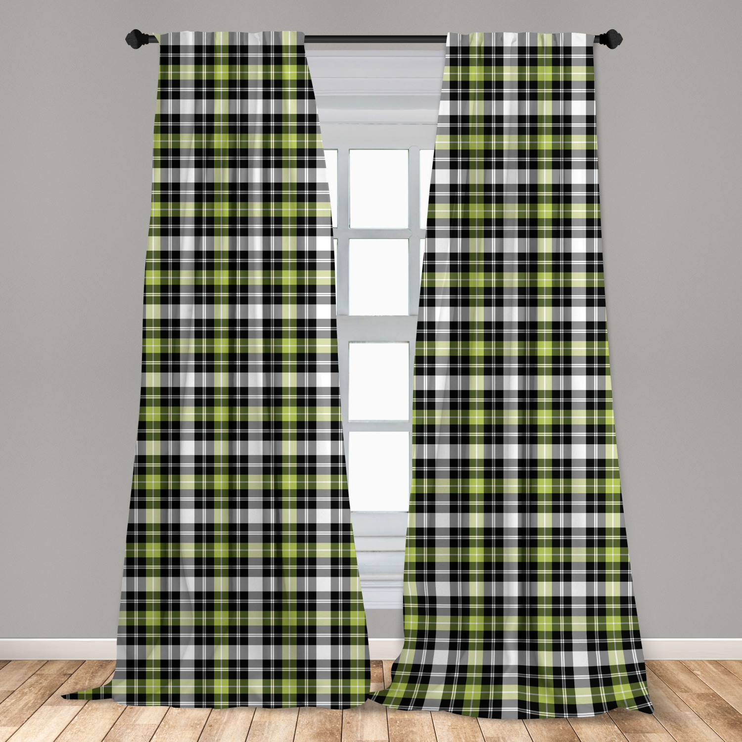Abstract Curtains 2 Panels Set, Square Shaped Horizontal and Vertical
