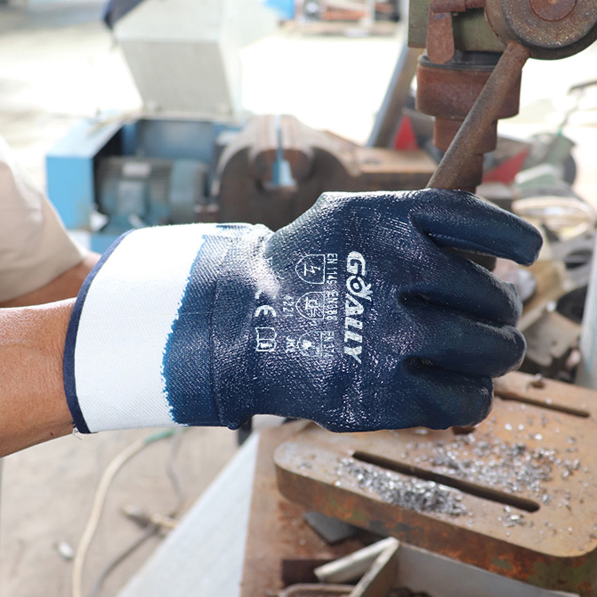 Nitrile Coated Work Gloves Waterproof and Oil Resistant, Heavy Duty Safety Gloves with Wide Cuff Ideal for Automotive, Mechanical & Industrial Use