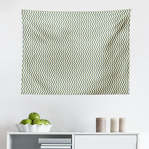 Grey Chevron Tapestry, Soft Toned Geometric Parallel Lines Simple Triangle Waves, Fabric Wall Hanging Decor for Bedroom Living Room Dorm, 2 Sizes, Pale Yellow and White, by Ambesonne