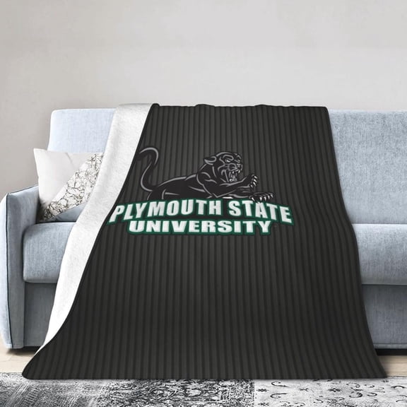 Plymouth A State University Logo Fleece Blanket, Very Soft Microfiber Flannel Blanket for Couch Warm and Cozy for All Seasons, Black
