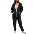thumbnail image 2 of felwors Women's Zip - Up Hoodie Tracksuit Set Long Sleeve Hooded Jacket with Jogger Pants for Casual & Active Wear Black, S, 2 of 5