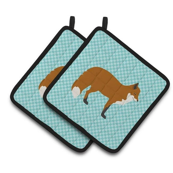 Caroline's Treasures Red Fox Blue Check Pair of Pot Holders