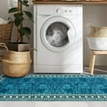 thumbnail image 2 of Washable Runner Rug 2x6 Vintage Abstract Entryway Rug Bathroom Rug Non Slip Farmhouse Rug Kitchen Rugs Low Pile Soft Bedroom Rug Stain Resistant Carpet for Laundry Hallway 2'x6' Teal, 2 of 8
