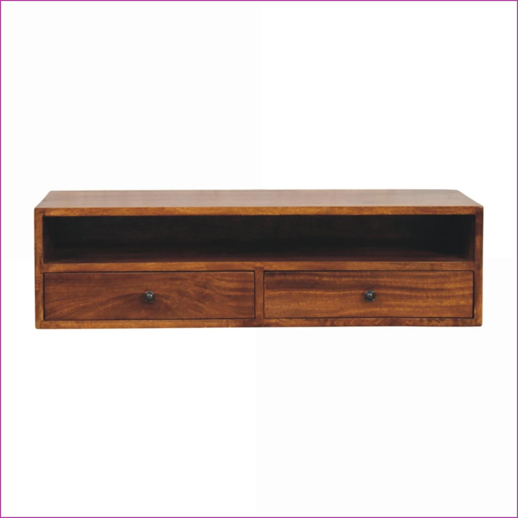 TV Furniture | Modern 2-Drawer Chestnut Solid Mango Wood Wall-Mounted Media Unit | TV Size 39in or Less | Solid Wood