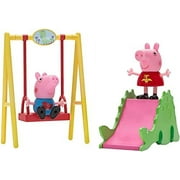 Peppa Pig Dino Park Playset, 4 Pieces - Includes Peppa & George Character Figures, Dinosaur Slide & Swing Set - Toy Gift for Kids - Ages 2+