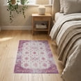 thumbnail image 3 of ODIKA 2'x3' Washable Throw Rug Pink Distressed Vintage Trellis Boho Clusters Vine Border Scroll for Hallway, Study Room, Non-Slip Low Profile, Flatwoven, 3 of 7