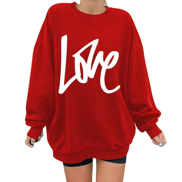 Gibobby Sudadera oversize mujer Sudadera de Cuello Redondo Sudadera de algodón para Mujer Sudadera Ligera(Rojo,M)