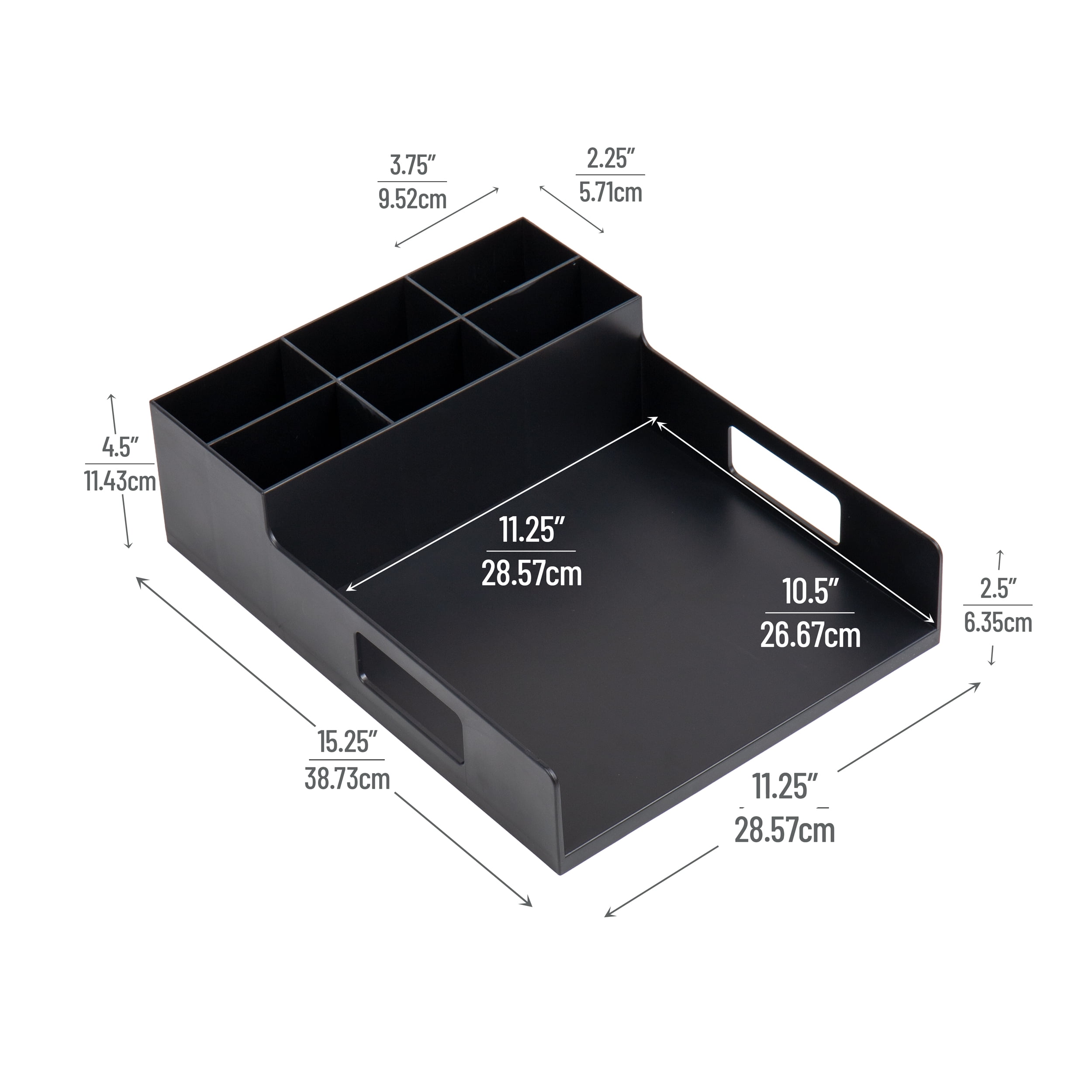 Mind Reader Utensil Napkin & Plate Holder, Silverware Organizer, Serving Tray, Plastic, Black