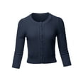 thumbnail image 2 of A2Y Women's Solid Cropped 3/4 Sleeve Button Down Crew Neck Knit Cardigan Sweater Navy 3XL, 2 of 5