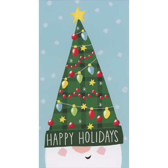RSVP Tall Decorated Christmas Tree Hat on Light Blue Money Holder / Gift Card Holder Christmas Card