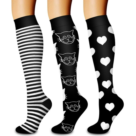 3 Pack Chaussettes de Compression médicales-Chaussettes de Compression pour Femmes et hommes-Meilleur pour la Course, les Soins Infirmiers, les Sports
