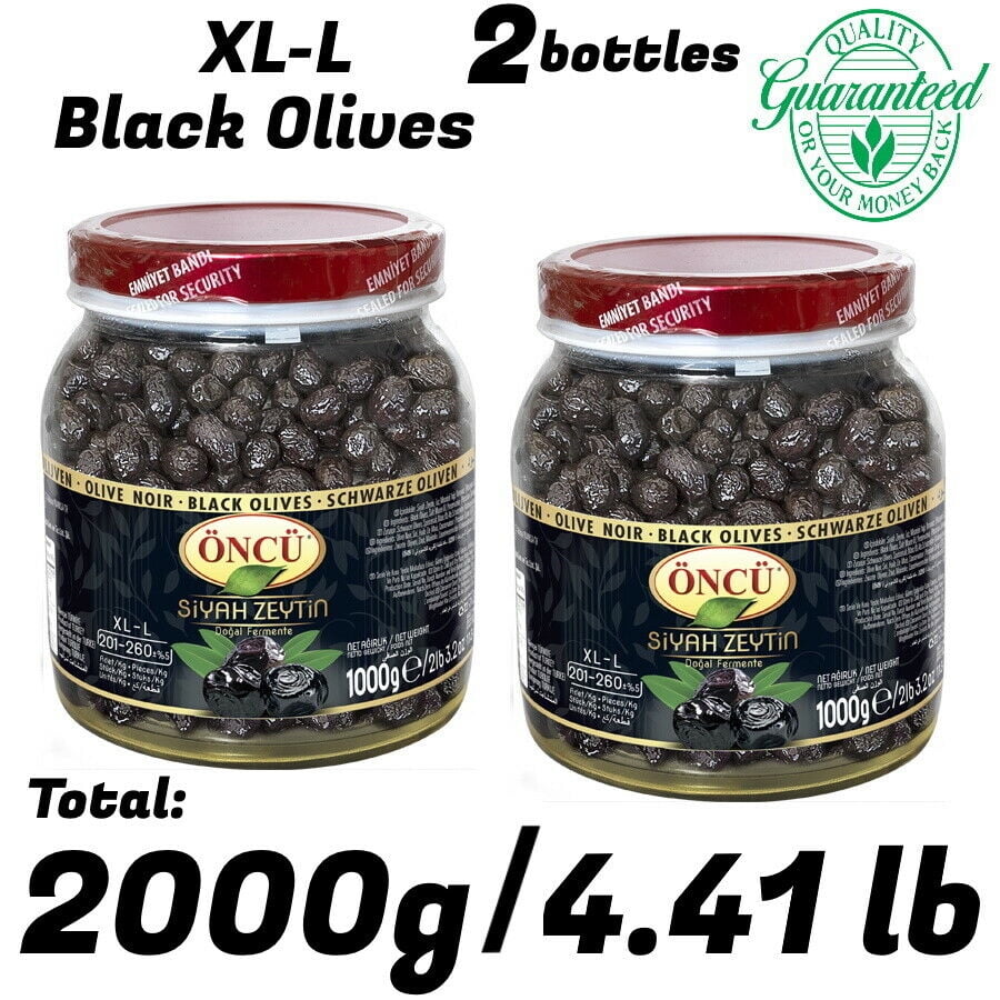 2X Bottles XLL Whole Natural Black Olives Turkish Imported TOTAL 4.41 lb / 2kg