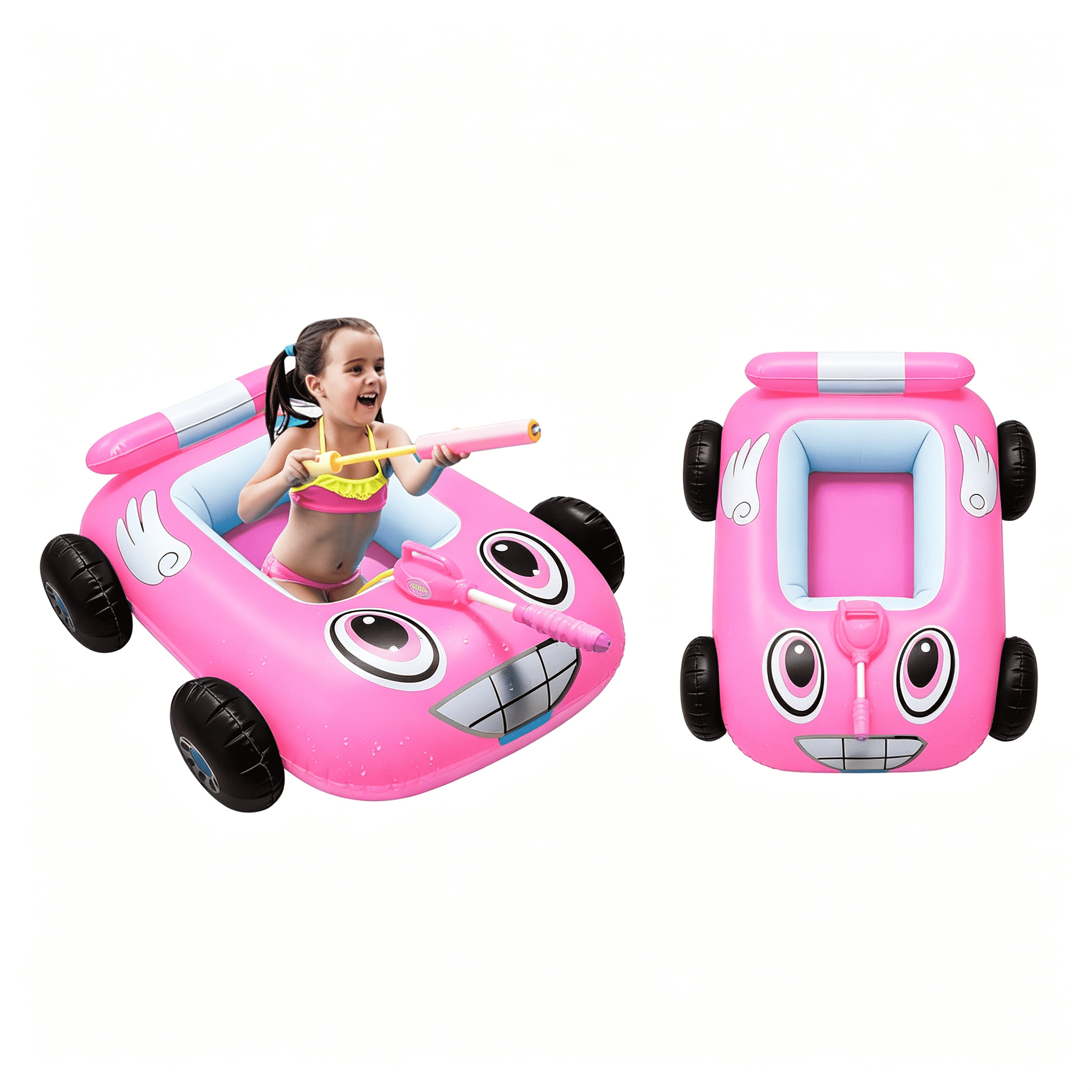 Decorr Pool Floats Kids, 31x33" Inflatable Pool Float with Water Gun, Car-Shaped Ride-On Pool Float for Toddlers, Interactive Summer Water Toy with Built-in Sprayer, Pink