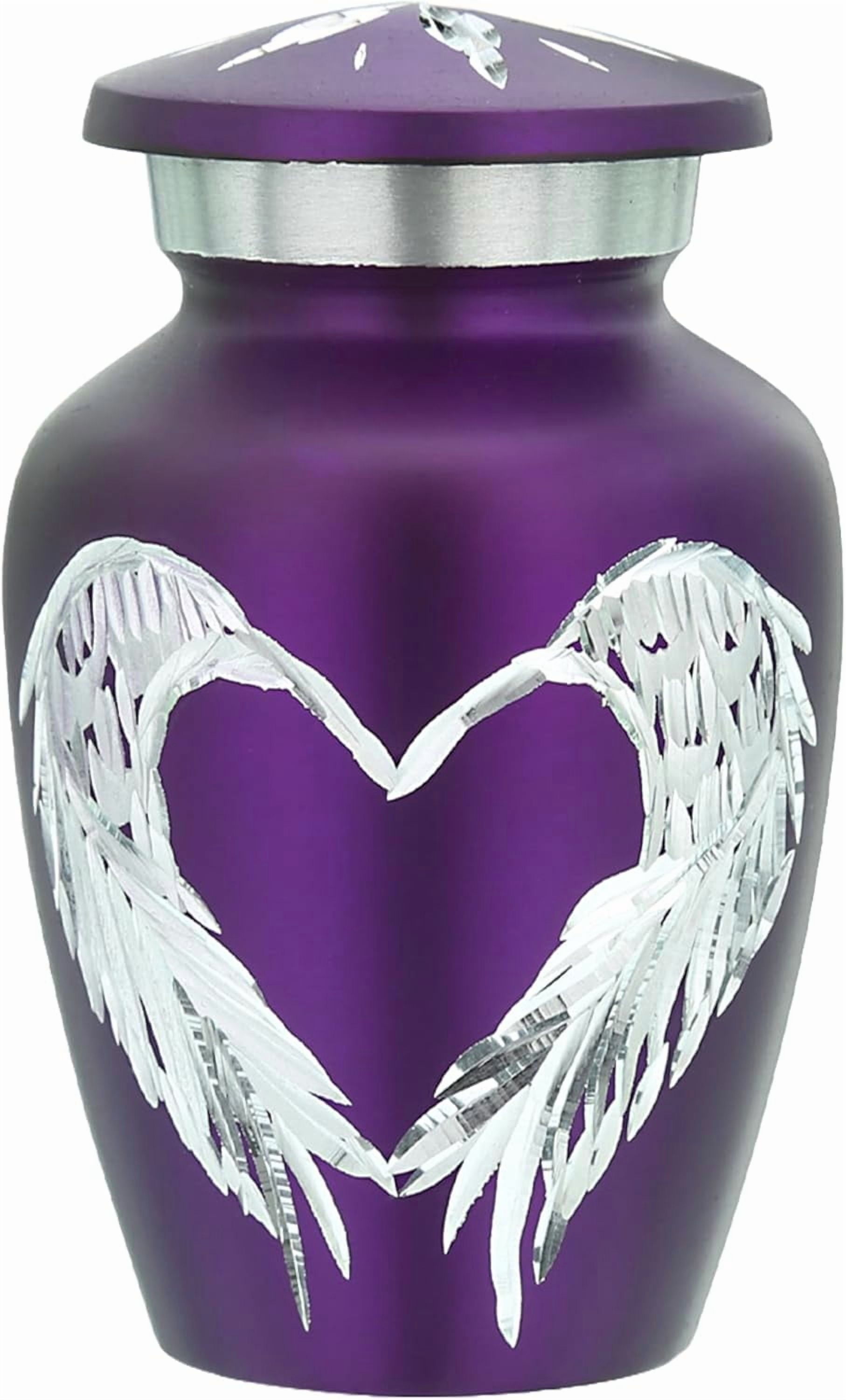 Keepsake Company Purple Angel Wings & Heart Mini Urn – Small Cremation Keepsake Urn for Human Ashes – Single Decorative Ash Holder