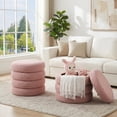 thumbnail image 3 of Zesthouse 19.5" Wide Round Boucle Storage Ottoman, Tufted Sherpa Ottoman Footstool for Living Room Bedroom, Pink, 3 of 10
