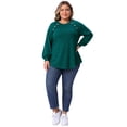 thumbnail image 3 of DARING DIVA Women's Plus Tops Crew Neck Button Decor Pullover Blouses 1X Green, 3 of 6