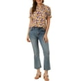 thumbnail image 3 of Allegra K Women's Floral Ruffled Short Sleeve Ruffle Neck Casual Blouses, 3 of 7