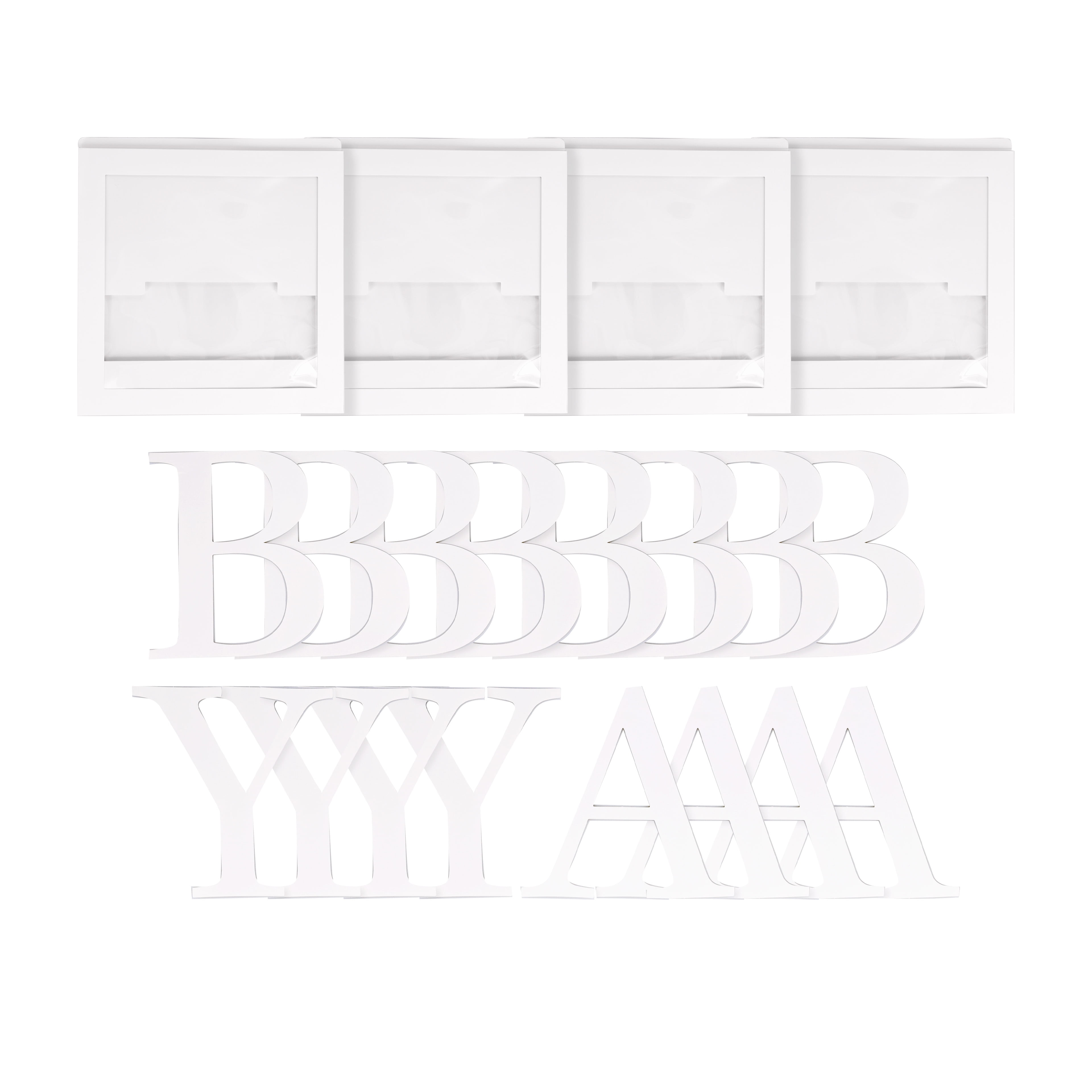 Celebrate It Baby Shower Décor – Letter Block Display Boxes with Stickers - White - 12" x 12" x 12" - 6 Kits (20 Pieces Each)
