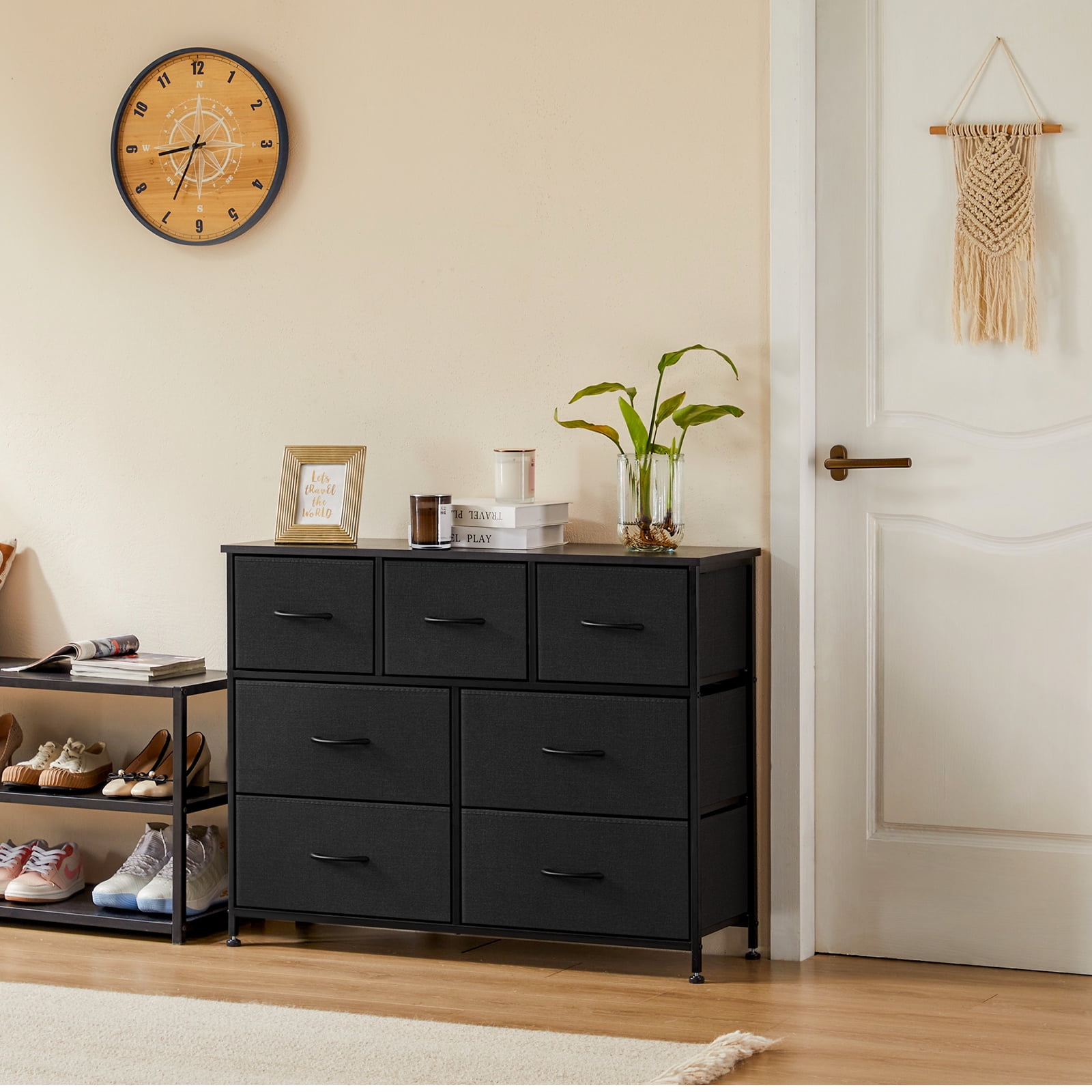 Aukfa 7 Drawer Dresser,Tall Fabric Dresser & Chest of Drawers for Bedroom,Metal Frame,Black