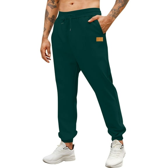 Admvng Sweatpants for Men Solid Color Sporty Pocket Elastic Waist Drawstring Casual Tight-Fitting Trousers Full Length Pants XS-2XL