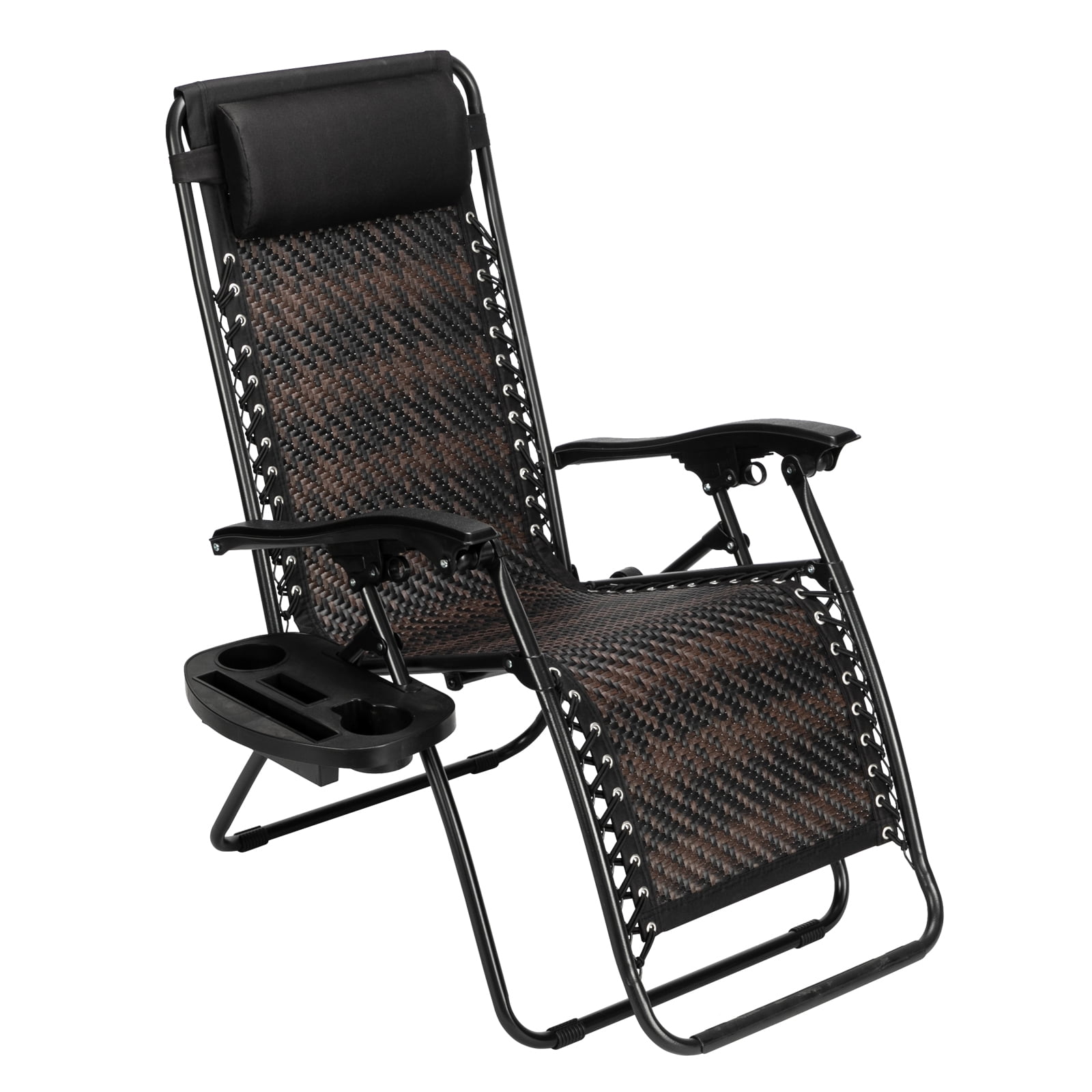 VINGLI Patio Wicker Chair Zero Gravity Chair with Cup Holder and Pillow ...